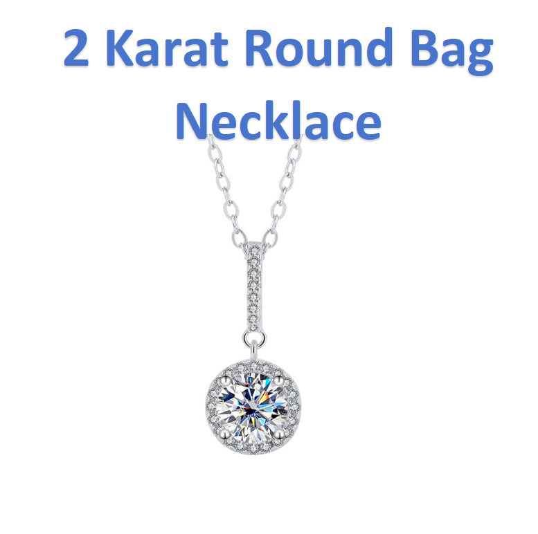 S925 Sterling Silver Moissanite Round Bag Three-piece Female Ring Necklace