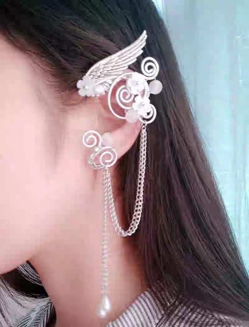 Qingqiu Fox Antique Ear Clips Long Tassel Elf Earrings