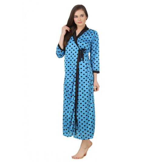 Women's Satin Wrap Gown3 and 4 Sleeve(Color: Turquoise and Black, Neck Type: V Neck)