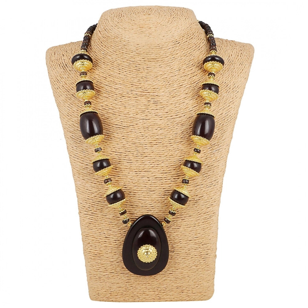 Women's Designer Dark Brown and Golden Beads South Style Necklace (Color: Black)