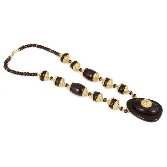 Women's Designer Dark Brown and Golden Beads South Style Necklace (Color: Black)
