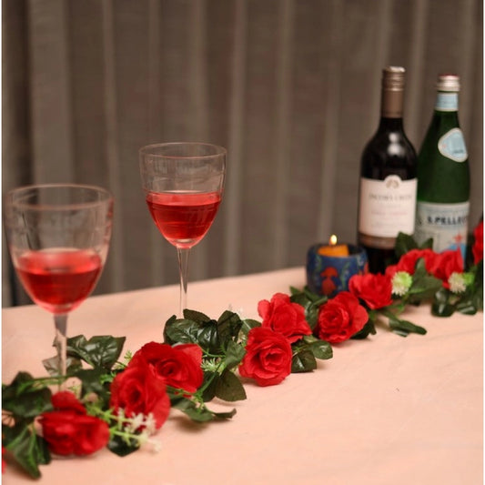 Generic Artificial Red White Filler Rose Vines Flowers Plants Artificial Flower Creeper Hanging Rose For Home Decoration (Color: Red, Material: Silk Polyester)