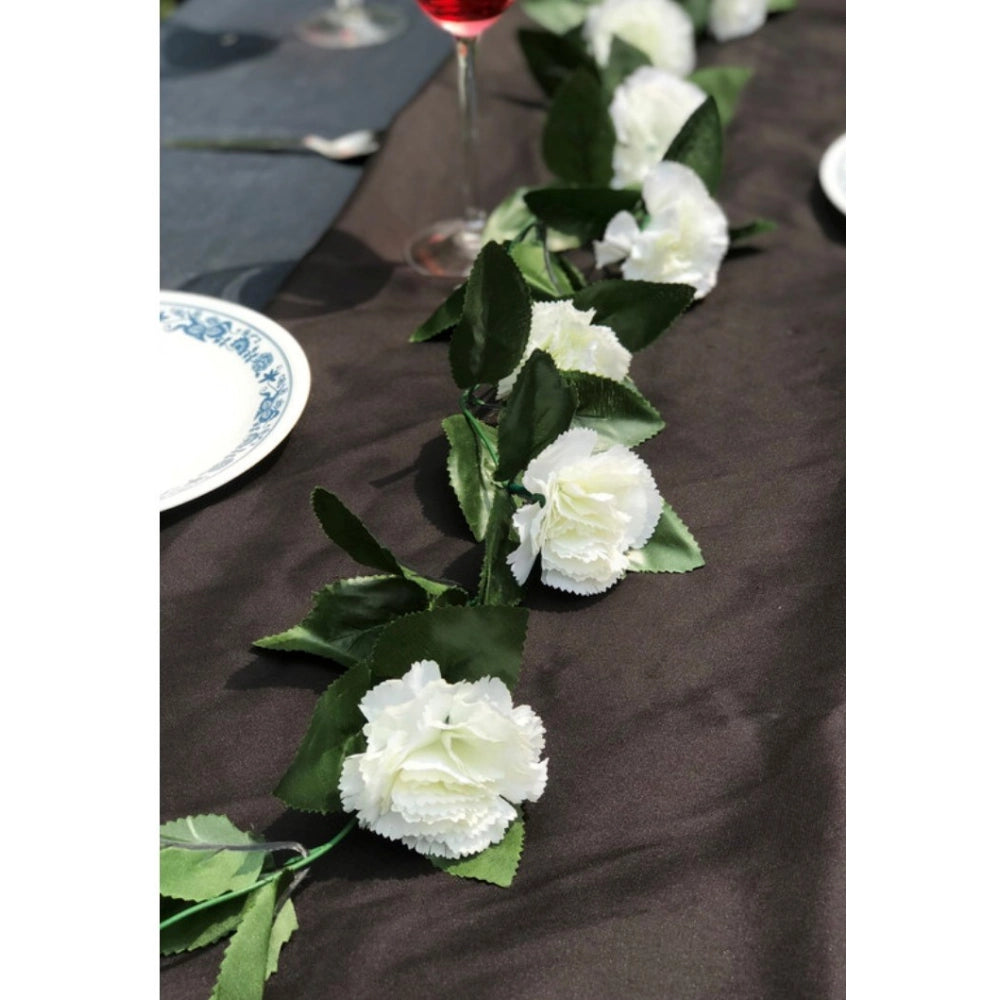Generic Artificial White Carnation Flower Vine Creeper With Big Green Leaves (Color: White, Material: Silk Polyester)