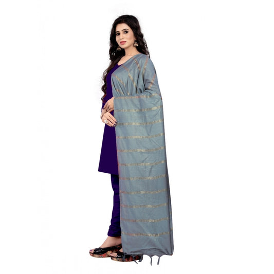 Generic Women's Cotton Jari Woven Work Dupatta (Grey, Length:2-2.4 mtr)