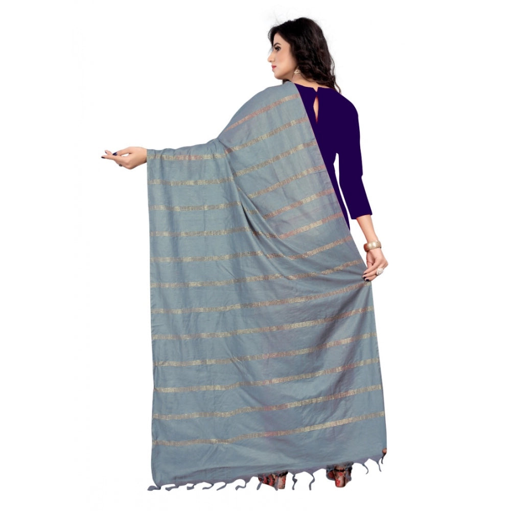 Generic Women's Cotton Jari Woven Work Dupatta (Grey, Length:2-2.4 mtr)