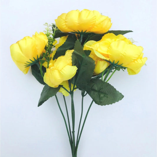 Generic Artificial Flowers Bunch Bouquet Of 7 Poppy Flowers For Home Decoration (Yellow, Material:Silk, Polyester)