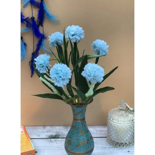 Generic Artificial Flowers Bunch Bouquet Of 6 Chrysanthemum Flowers For Home Decoration (Blue, Material:Silk, Polyester)