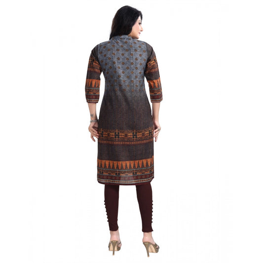 Generic Women's 3/4th Sleeve Cotton Blend Tunic Long Kurti (Brown)