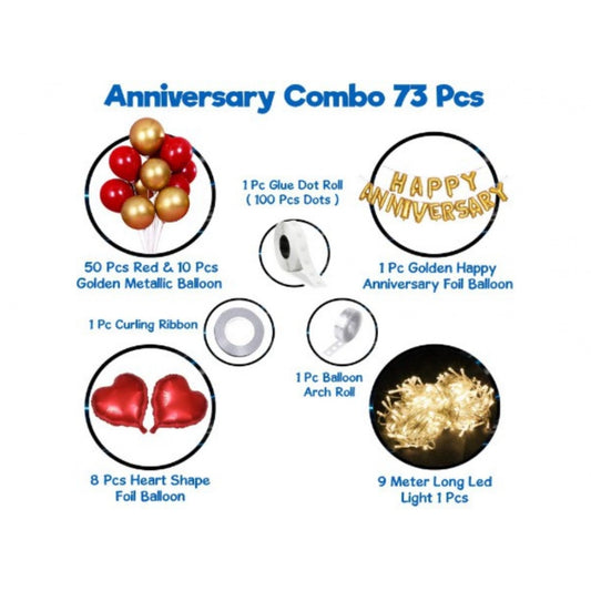 Generic Red And Golden Happy Anniversary Decorations Set Of Metallic Balloons (Multicolor)