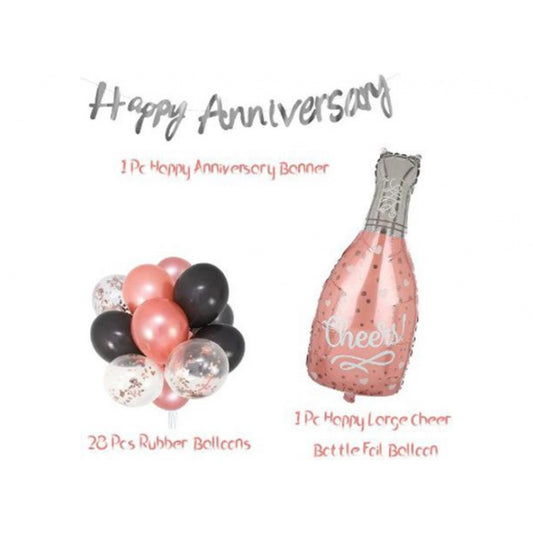 Generic Happy Anniversary Decoration Set Cheer Bottle And Foil Balloons (Rose Gold)