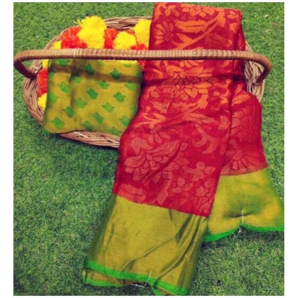 Generic Women's Viscose Rayon Printed Saree With Unstitched Blouse (Pink)