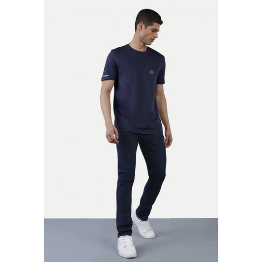 Generic Men's Casual Half sleeve Solid Polyester Crew Neck T-shirt (Navy)