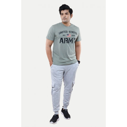 Generic Men's Casual Half sleeve Printed Cotton Crew Neck T-shirt (Grey)