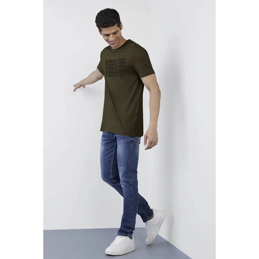 Generic Men's Casual Half sleeve Printed Cotton Crew Neck T-shirt (Dark Green)