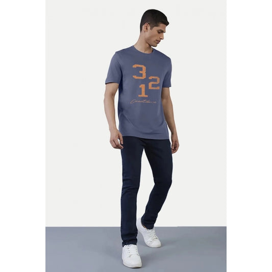 Generic Men's Casual Half sleeve Printed Cotton Crew Neck T-shirt (Blue)