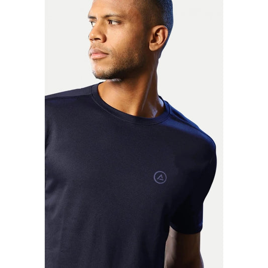 Generic Men's Casual Half sleeve Solid Polyester Crew Neck T-shirt (Navy)