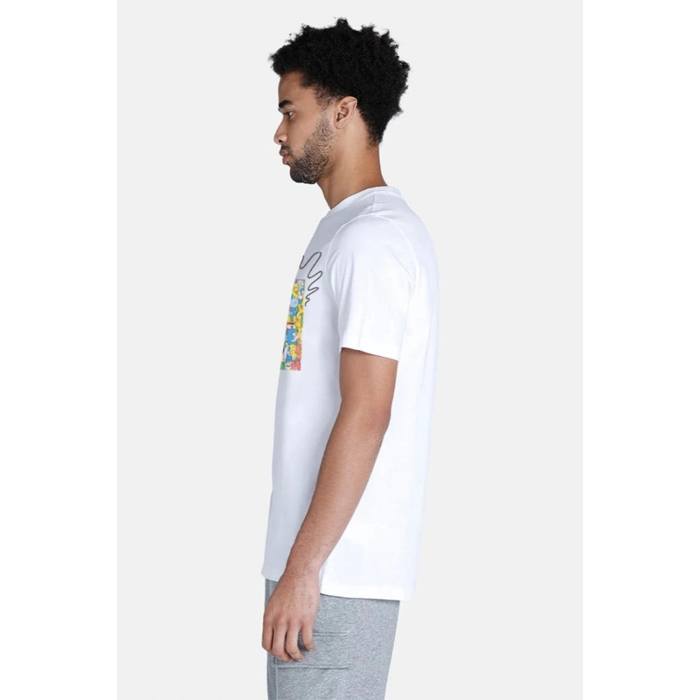 Generic Men's Casual Half sleeve Printed Polyester Crew Neck T-shirt (White)