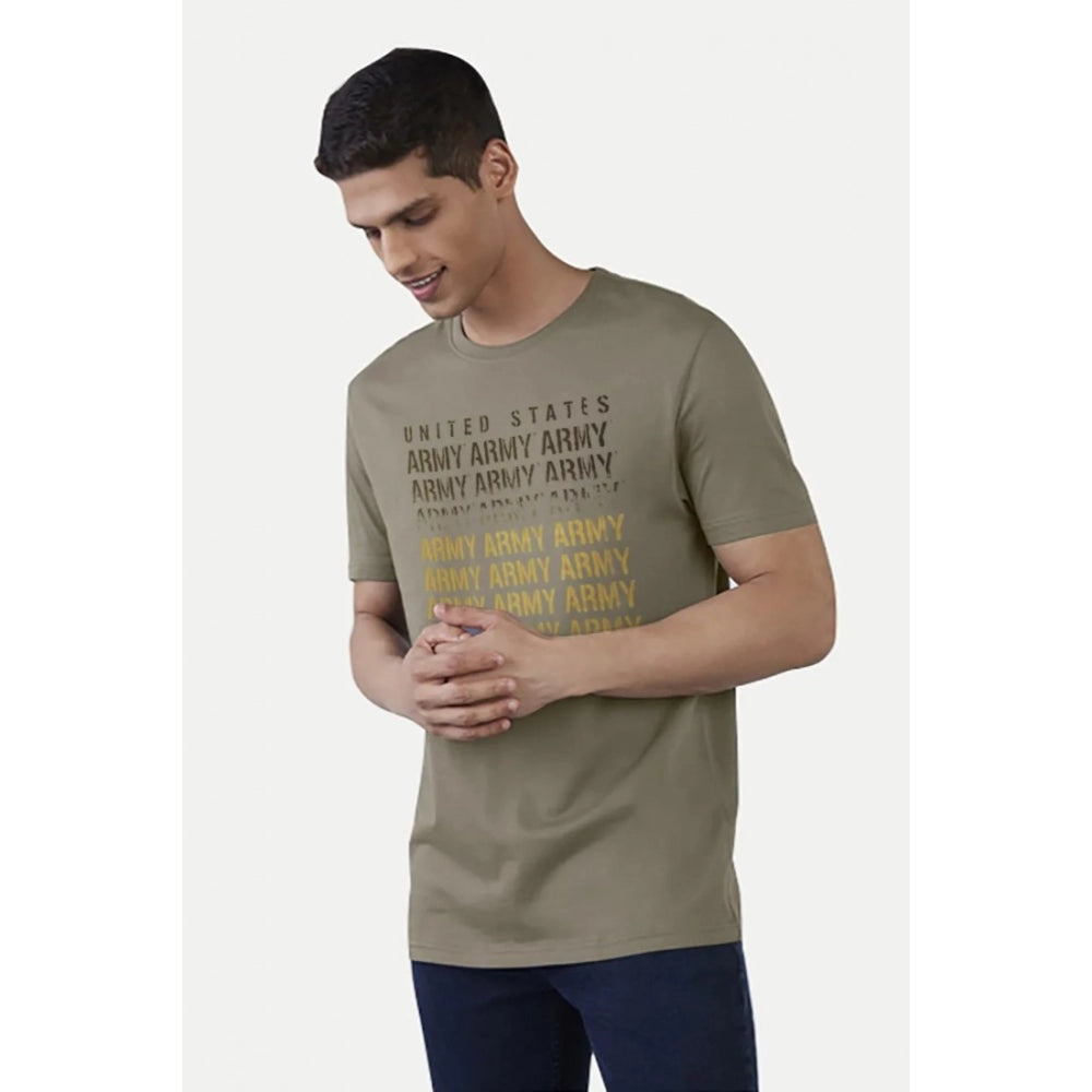 Generic Men's Casual Half sleeve Printed Cotton Crew Neck T-shirt (Olive)