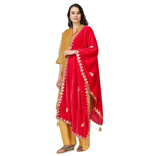 Generic Women's Velvet Gotta Patti Dupatta (Pink, Length: 2.25 to 2.50 Mtr)