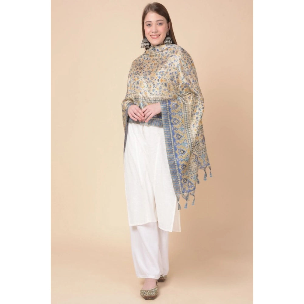 Generic Women's Art Silk Printed Dupatta (Grey, Length: 2.25 to 2.50 Mtr)