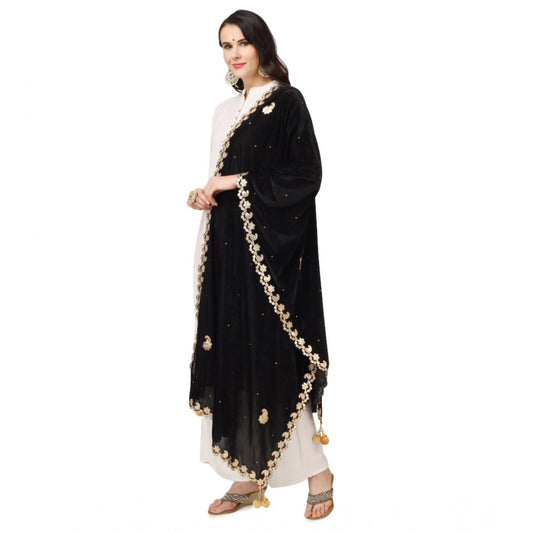 Generic Women's Velvet Gotta Patti Dupatta (Black, Length: 2.25 to 2.50 Mtr)