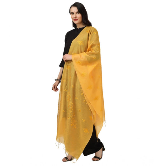 Generic Women's Cotton Embroidered Dupatta (Yellow, Length: 2.25 to 2.50 Mtr)