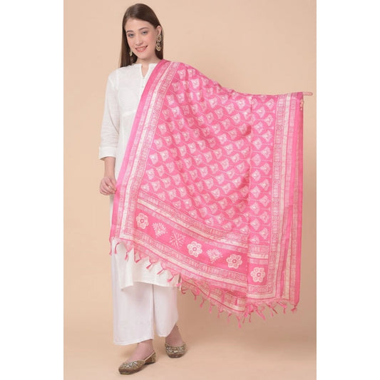 Generic Women's Art Silk Printed Dupatta (Pink, Length: 2.25 to 2.50 Mtr)