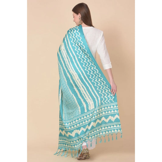 Generic Women's Art Silk Printed Dupatta (Turquoise, Length: 2.25 to 2.50 Mtr)