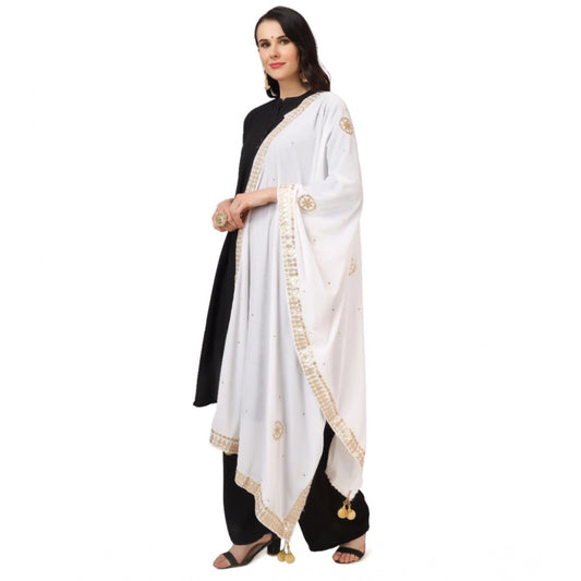 Generic Women's Velvet Gotta Patti Dupatta (White, Length: 2.25 to 2.50 Mtr)