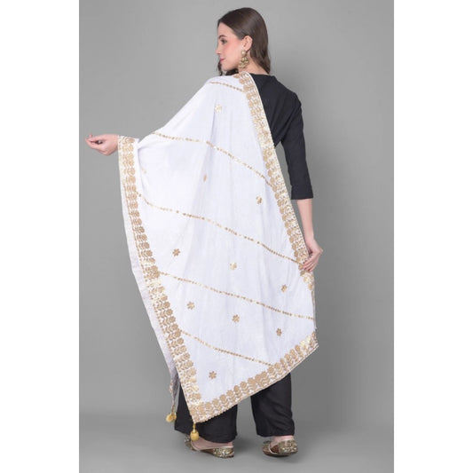 Generic Women's Velvet Gotta Patti Dupatta (Off White, Length: 2.25 to 2.50 Mtr)