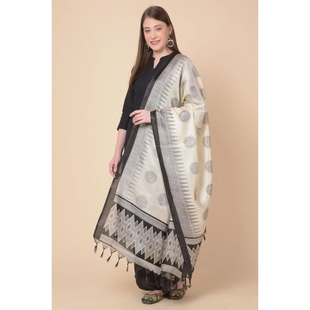 Generic Women's Art Silk Printed Dupatta (Black, Length: 2.25 to 2.50 Mtr)