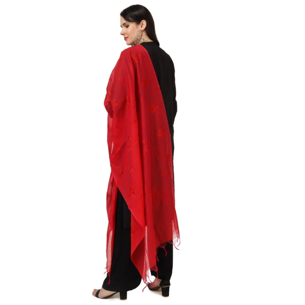 Generic Women's Cotton Embroidered Dupatta (Red, Length: 2.25 to 2.50 Mtr)