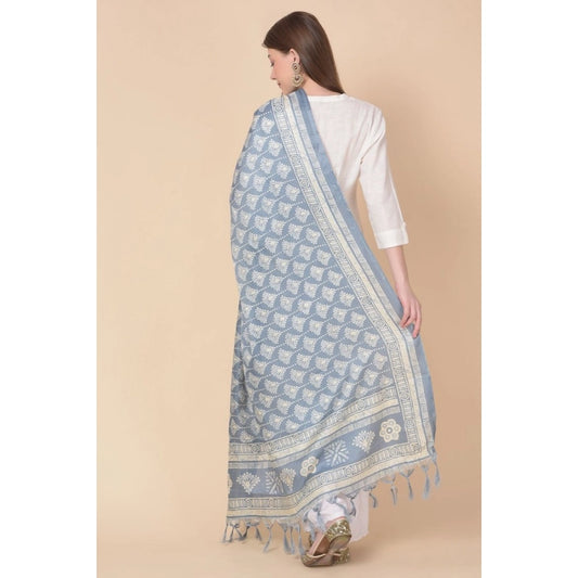 Generic Women's Art Silk Printed Dupatta (Grey, Length: 2.25 to 2.50 Mtr)
