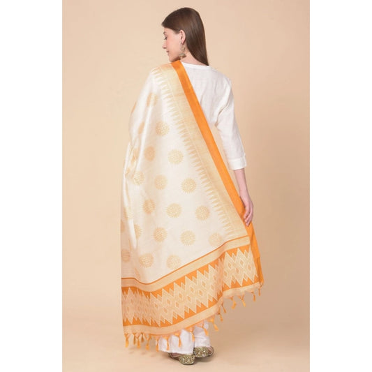 Generic Women's Art Silk Printed Dupatta (Orange, Length: 2.25 to 2.50 Mtr)
