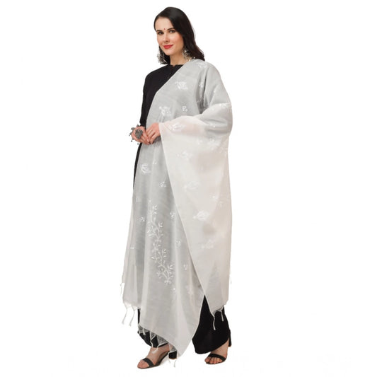 Generic Women's Cotton Embroidered Dupatta (White, Length: 2.25 to 2.50 Mtr)