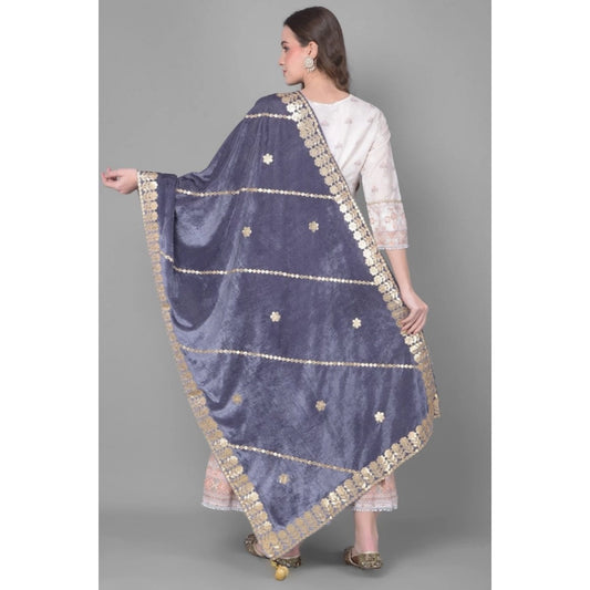 Generic Women's Velvet Gotta Patti Dupatta (Grey, Length: 2.25 to 2.50 Mtr)