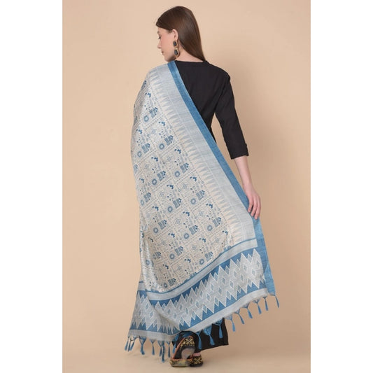 Generic Women's Art Silk Printed Dupatta (Turquoise, Length: 2.25 to 2.50 Mtr)