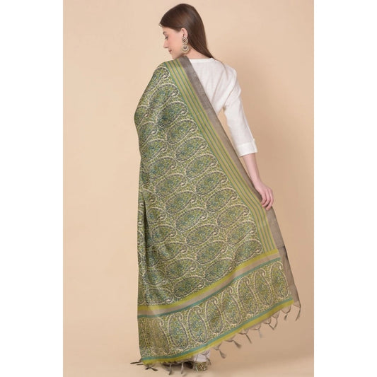 Generic Women's Art Silk Printed Dupatta (Green, Length: 2.25 to 2.50 Mtr)