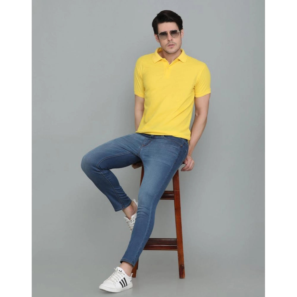 Generic Men's Casual Half Sleeve Solid Cotton Blended Polo Neck T-shirt (Yellow)