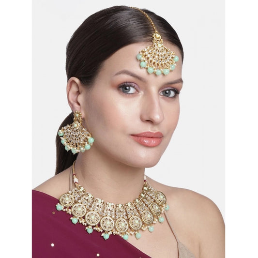 Generic Women's Rose Gold Plated Alloy Necklace & Earings Set (Light Green)