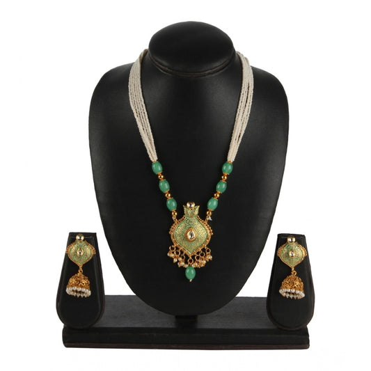 Generic Women's Rose Gold Plated Alloy Necklace & Earings Set (Green)