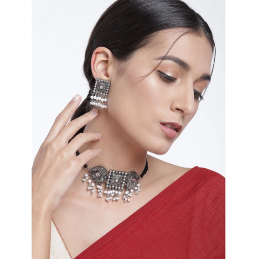 Generic Women's Rose Gold Plated Alloy Necklace & Earings Set (Silver)