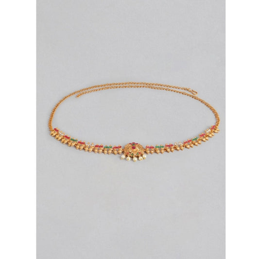 Generic Women's Rose Gold Plated Alloy Hip Belt Kamarband (Red & Green)