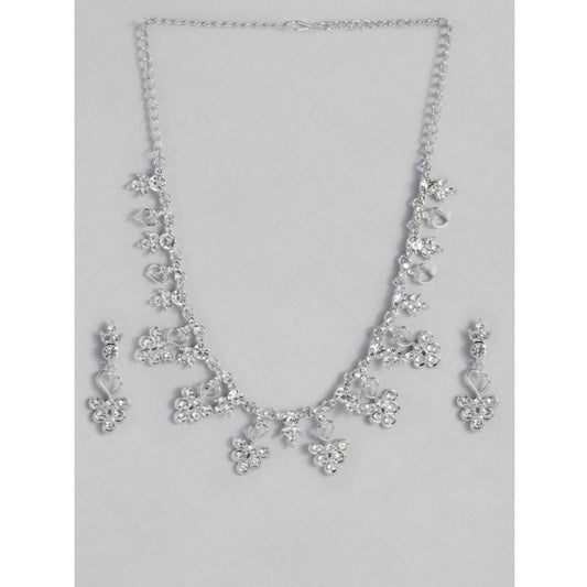 Generic Women's Rose Gold Plated Brass Necklace & Earings Set (Silver)