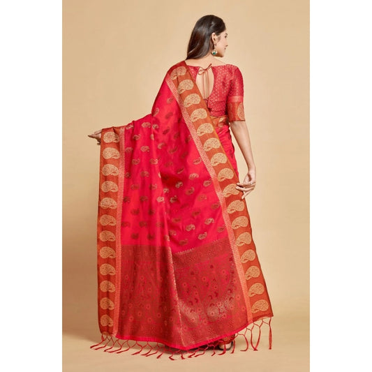 Generic Women's Chanderi Cotton Printed Saree With Unstitched Blouse (Pink, 5-6 Mtrs)