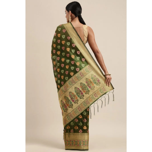 Generic Women's Organza Printed Saree With Unstitched Blouse (Mahendi, 5-6 Mtrs)