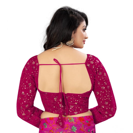 Generic Women's Velvet Embroidery Readymade Blouse (Pink, Size: Free Size)