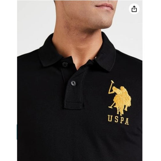 Generic Men's Casual Half sleeve Solid Cotton Polo Neck T-shirt (Black)