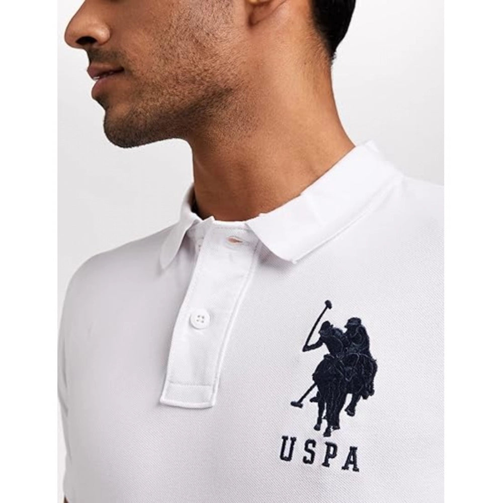 Generic Men's Casual Half sleeve Solid Cotton Polo Neck T-shirt (White)