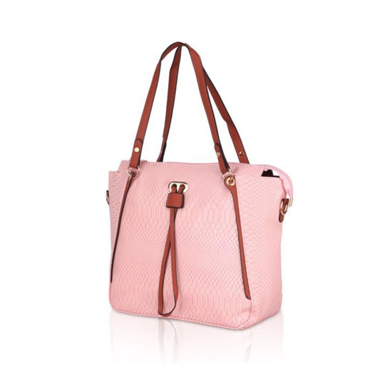 Generic Women's Faux Leather Textured Tote Bag (Pink)